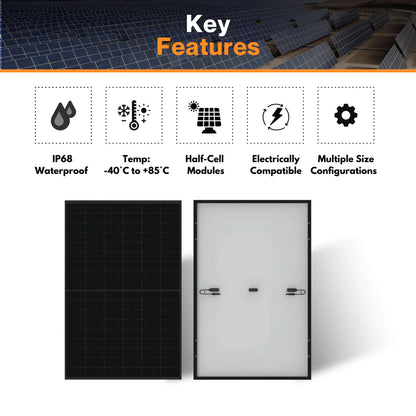 The LonGi 405W Solar Panel has key features such as IP68 waterproofing and an operating temperature range of -40°C to +85°C.