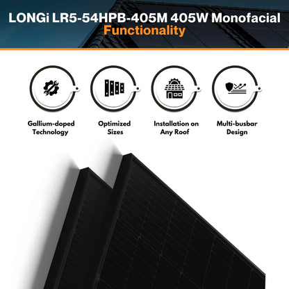 LonGi 405W Solar Panel, Longi 405W solar panel LR5-54HPB is a monofacial, 400-420 watt module with optimized installation and multi-busbar technology for roof design.