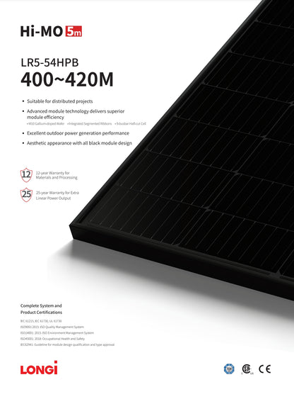 LonGi 410W Solar Panel, LONGi 410W solar panel features advanced technology, excellent outdoor performance, and aesthetic design, backed by 12- and 25-year warranties.