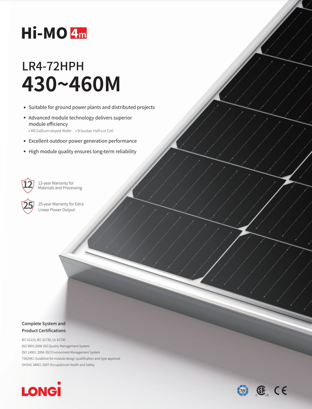 LonGi 455W Solar Panel, Longi solar panel product description highlights advanced technology, superior efficiency, high-quality manufacturing, and multiple certifications for reliability and environmental management.