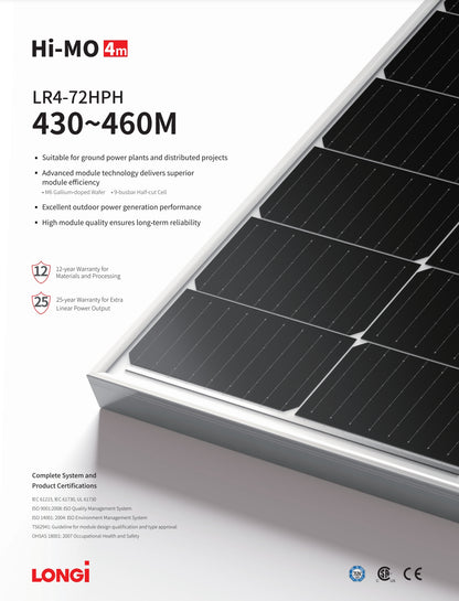 LonGi 455W Solar Panel, The Longi 455W Solar Panel features advanced technology for efficient module performance, reliability, and certification meeting multiple standards.