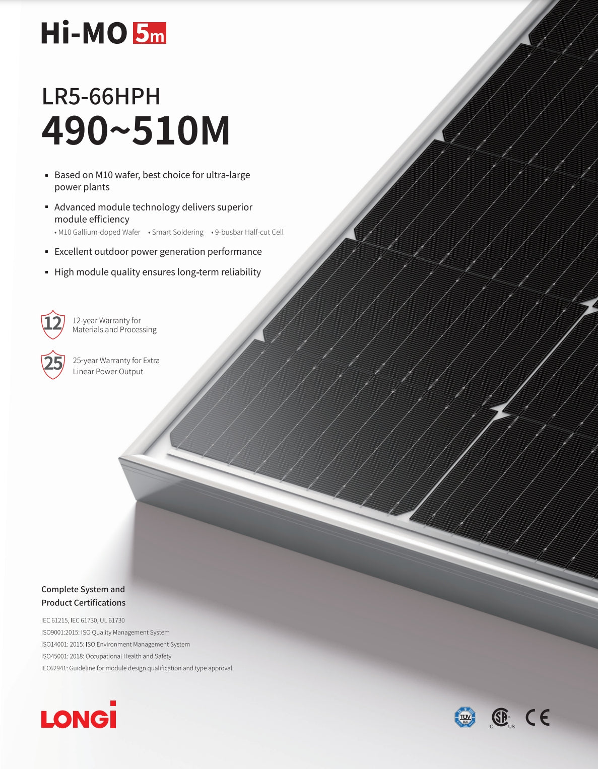 Longi 490W Solar Panel features advanced technology for high-quality performance, excellent outdoor power generation, and a long lifespan with a 25-year warranty.
