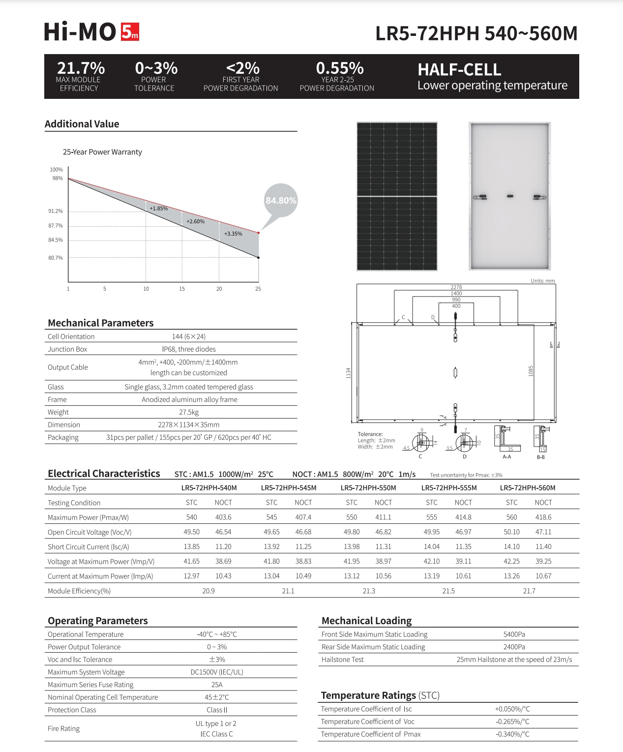 LonGi 560W Solar Panel, LonGi solar panel with high-efficiency and power warranty for outdoor use.