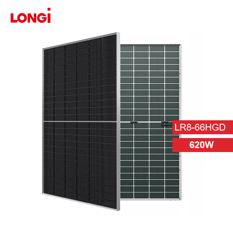 The LonGi 620W solar panel has a power output of 620W, a maximum power voltage of 41.06V, and a maximum power current of 15.09A.