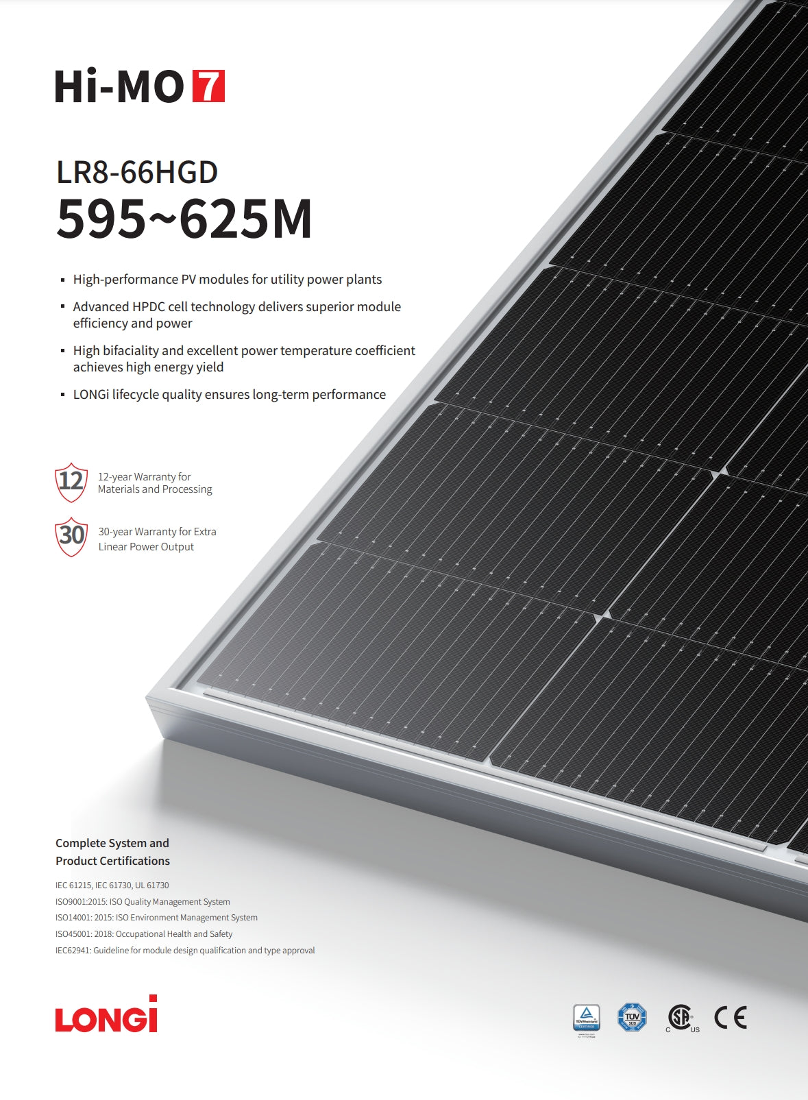 LonGi 620W Solar Panel, High-performance PV modules for utility power plants with advanced technology and certifications.