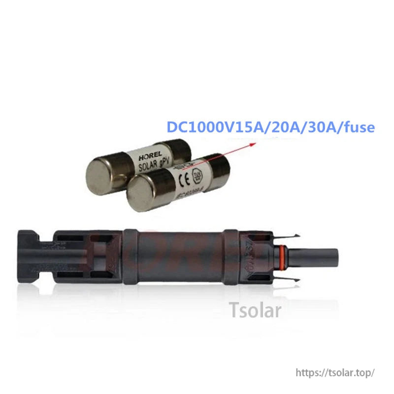 MC4 photovoltaic in-line fuse cable connector with removable cylindrical DC 1000V 15A/20A/30A fuse