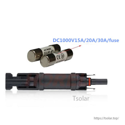 MC4 photovoltaic in-line fuse cable connector with removable cylindrical DC 1000V 15A/20A/30A fuse