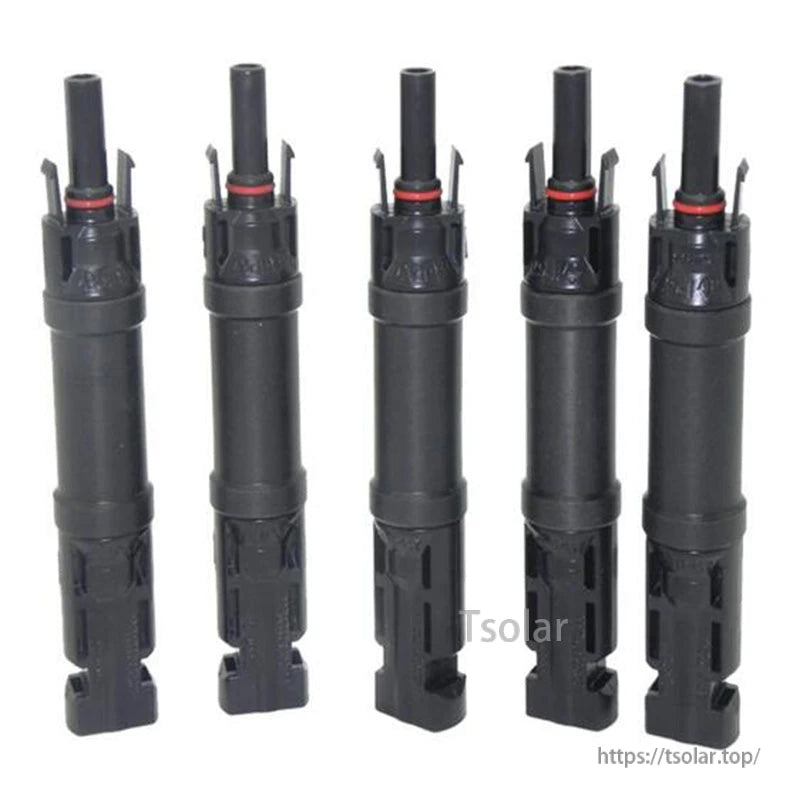MC4 Photovoltaic In-line Fuse Cable Connector, Set of black MC4 photovoltaic in-line cable fuse connectors with red sealing rings