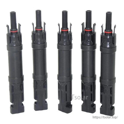 MC4 Photovoltaic In-line Fuse Cable Connector, Set of black MC4 photovoltaic in-line cable fuse connectors with red sealing rings
