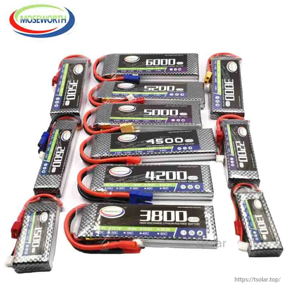 MOSEWORTH 2S 7.4V LiPo Battery, MOSEWORTH 2S 7.4V LiPo batteries offer 1500mAh to 6000mAh capacities and high discharge rates up to 60C.