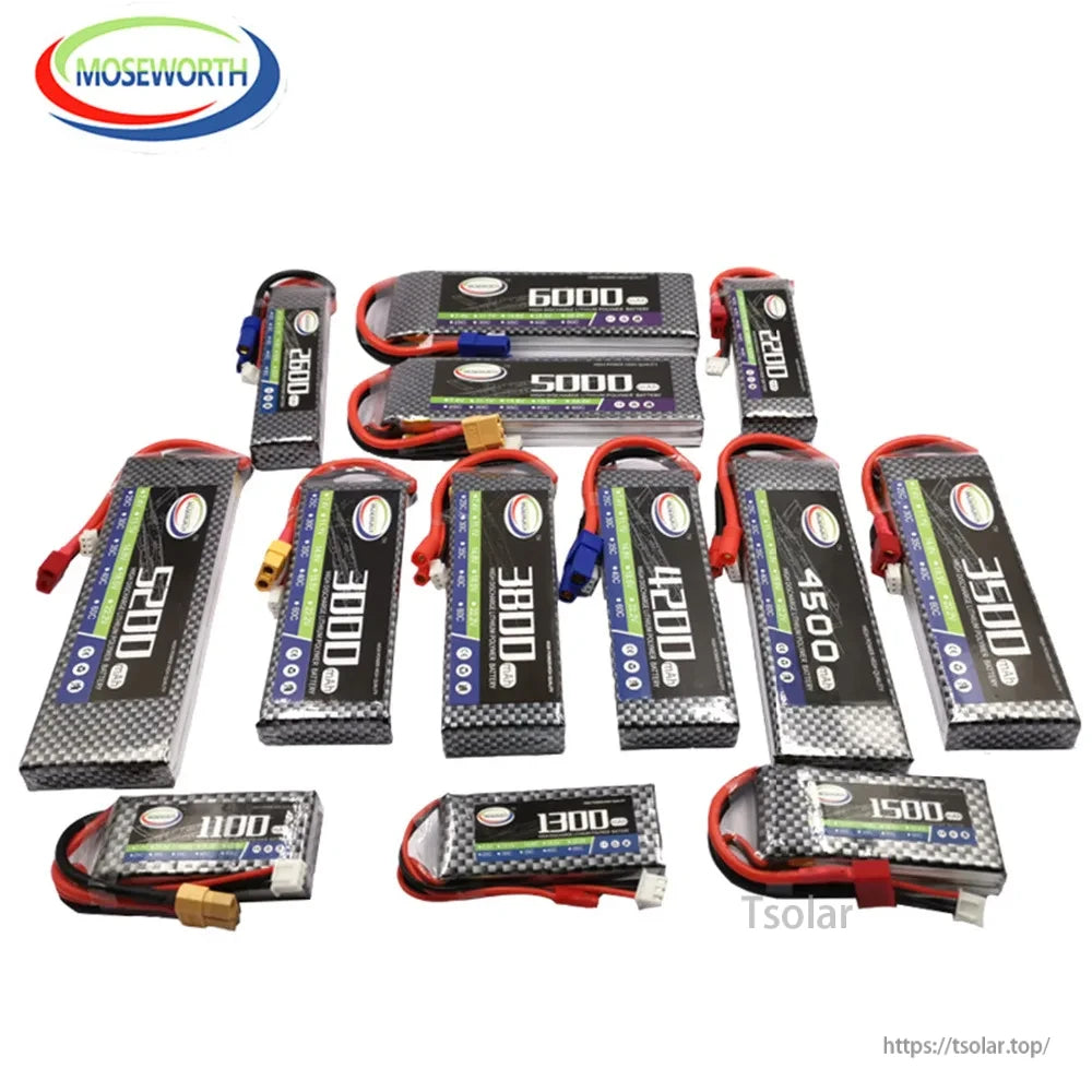 MOSEWORTH 2S 7.4V LiPo Battery, MOSEWORTH 2S 7.4V LiPo batteries available in capacities from 1100mAh to 6000mAh, offering versatile power options for various applications.