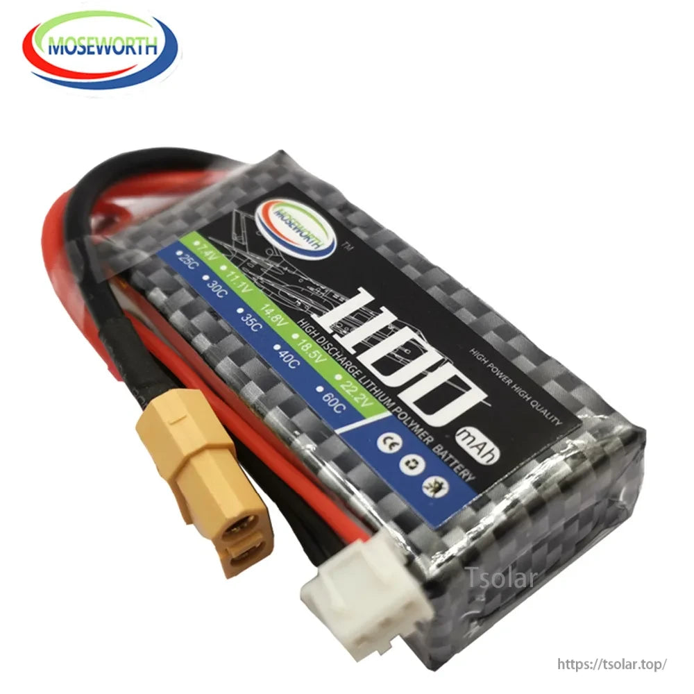 MOSEWORTH 2S 7.4V LiPo Battery, MOSEWORTH 2S 7.4V 1100mAh LiPo battery offers high discharge (25C-60C), delivering powerful, reliable performance for demanding applications.