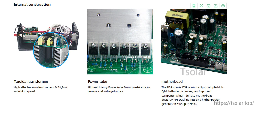 Internal construction details: toroidal transformer, power tube stage on heatsink, and DSP control motherboard (JCY-130Q05 Ver 6.4)