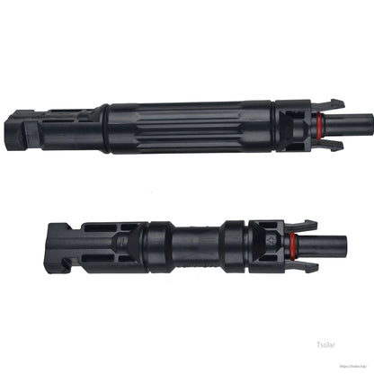 Male-to-female MC4 inline diode solar connector set with locking tabs and red O-ring seals
