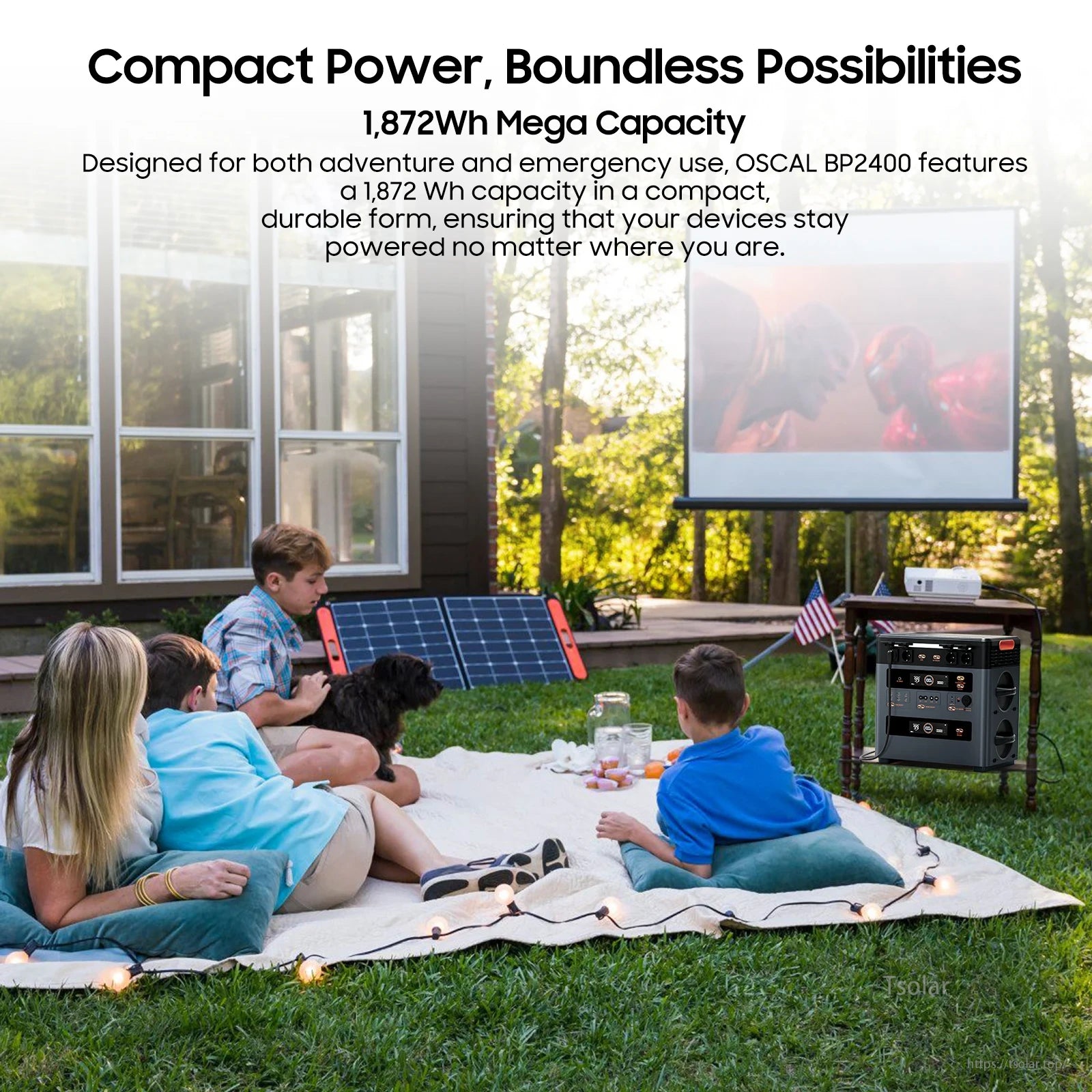 OSCAL BP2400 LiFePO4 Battery, The OSCAL BP2400 offers 1,872Wh of portable power, ideal for adventures and emergencies, combining durability, compact design, and reliable on-the-go energy.