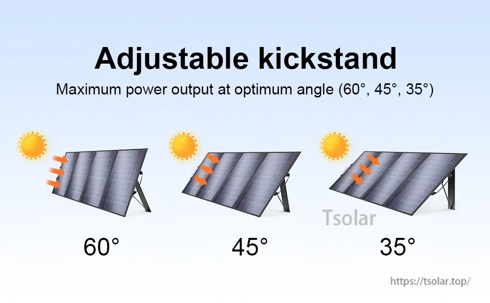 OSCAL Portable Power Station, Adjustable kickstand enhances solar efficiency at 60°, 45°, and 35° angles for maximum power output.