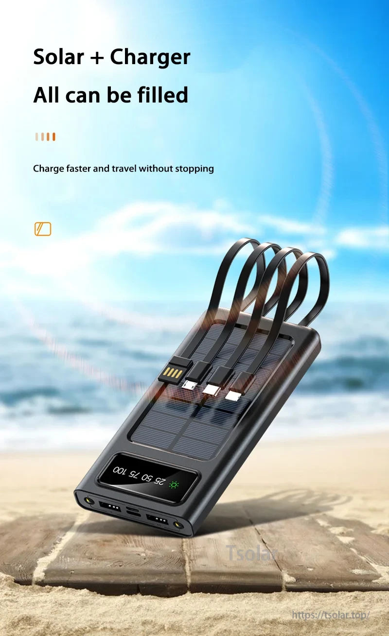 OnePlus 200000mAh Solar Power Bank, Solar charger with 200,000mAh capacity, fast charging, dual USB ports, digital display, ideal for travel and beach use.