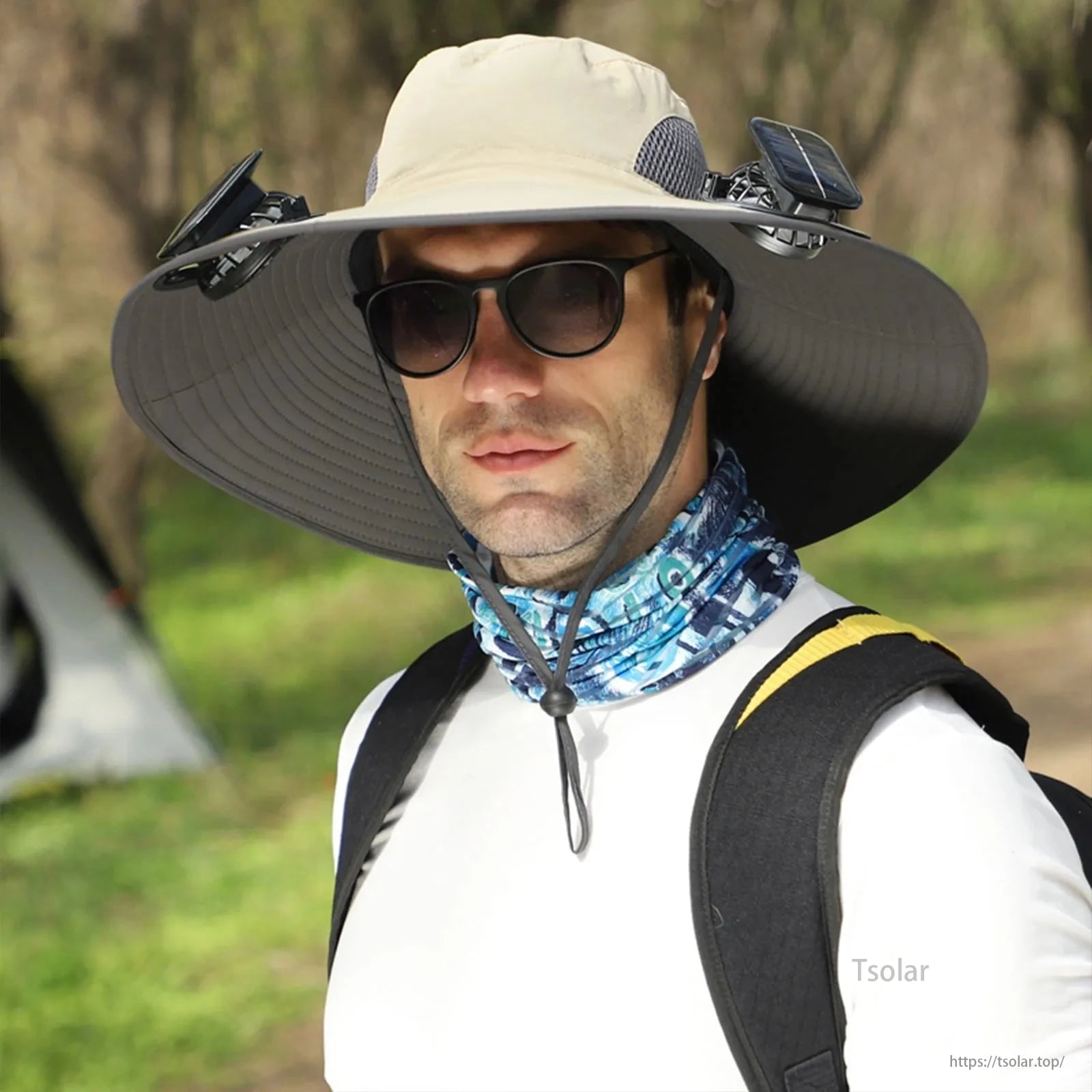 Outdoor Wide Brim Solar Fan Hat – USB & Solar Powered Hat with Adjustable Cooling Fan for Fishing, Hiking, Camping