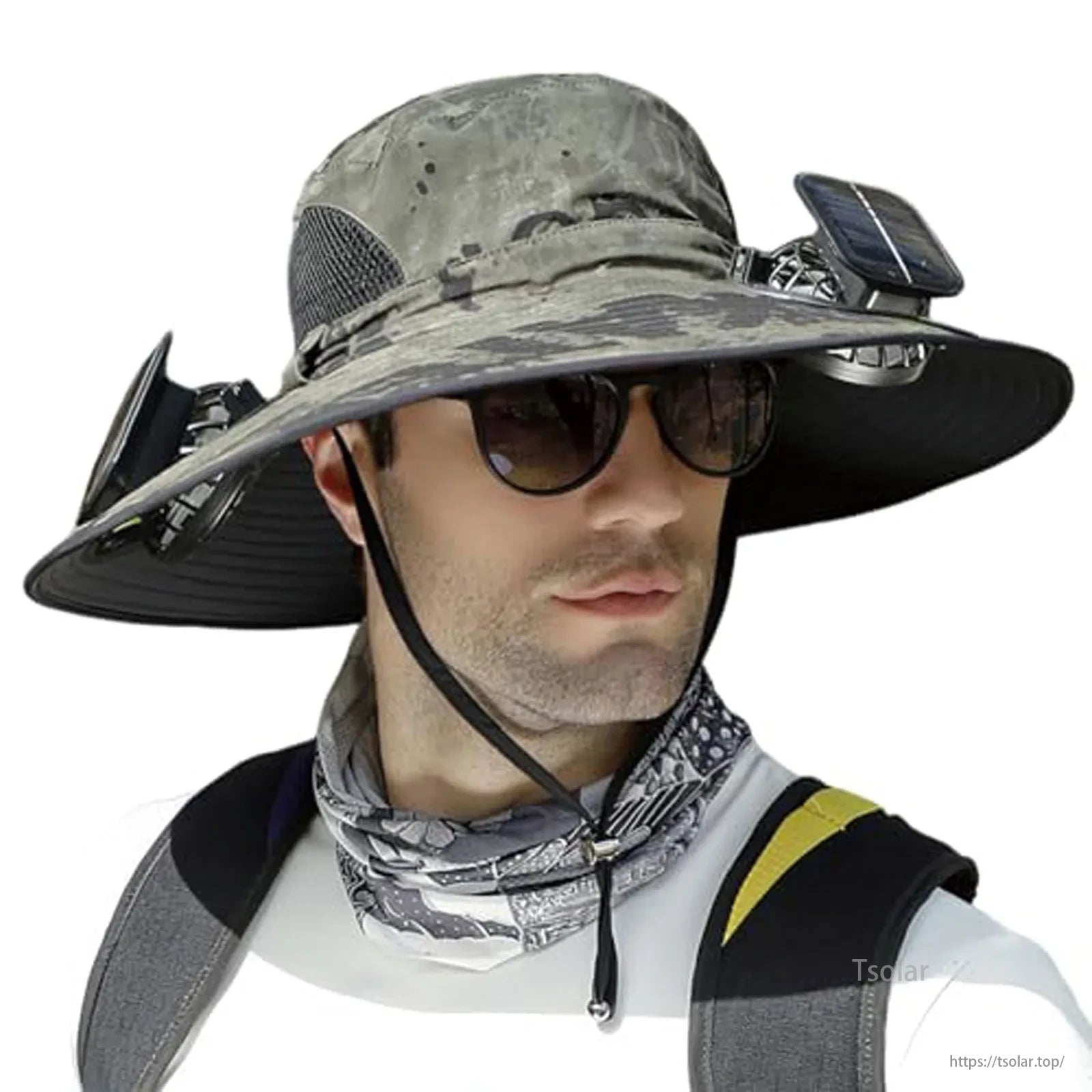 Outdoor Wide Brim Solar Fan Hat – USB & Solar Powered Hat with Adjustable Cooling Fan for Fishing, Hiking, Camping