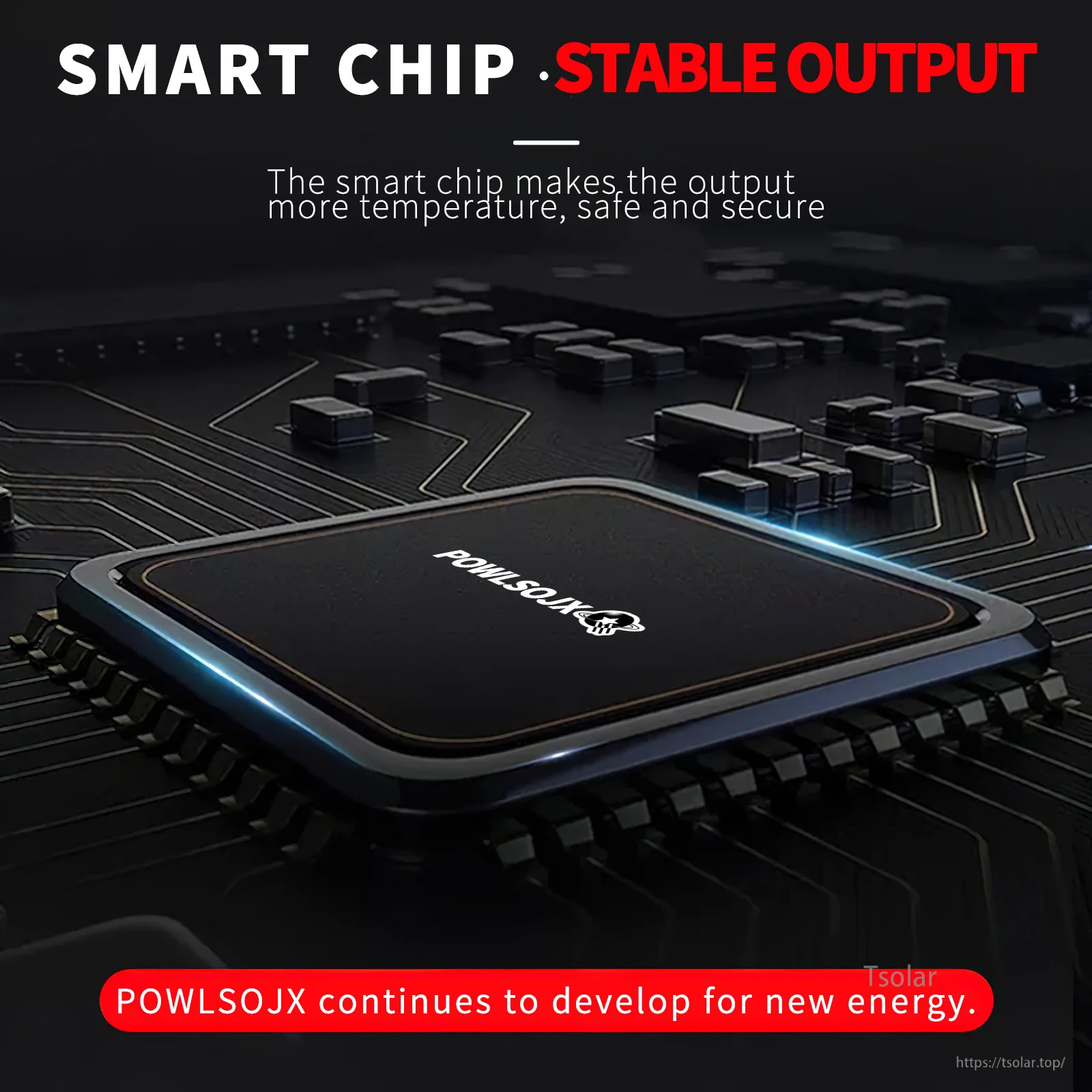 Smart chip stable output graphic for POWLSOJX MPPT controller electronics