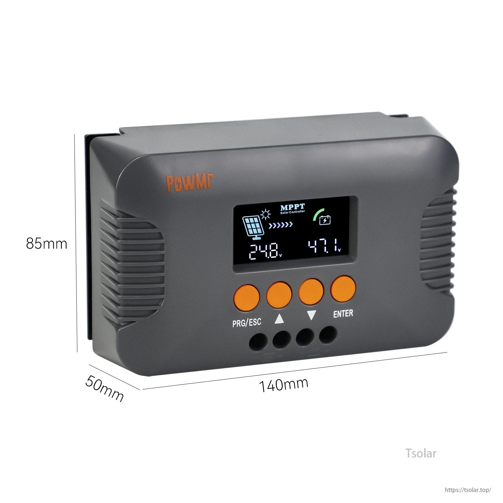 PowMr POW-Boost 10A MPPT boost controller dimensions: 140 mm x 85 mm x 50 mm