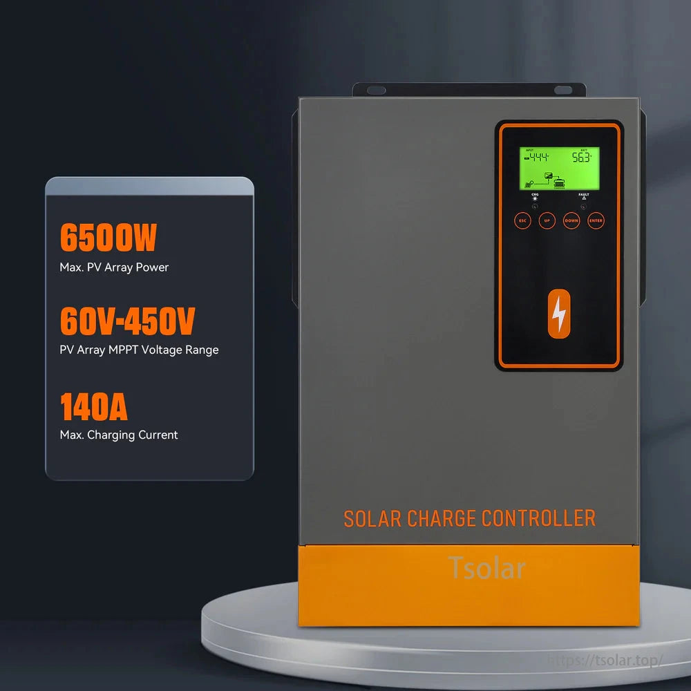 PowMr 140A 48V MPPT Solar Charge Controller supports 6500W max power, 60V-450V range, and 140A charging current. Ideal for efficient solar energy systems.