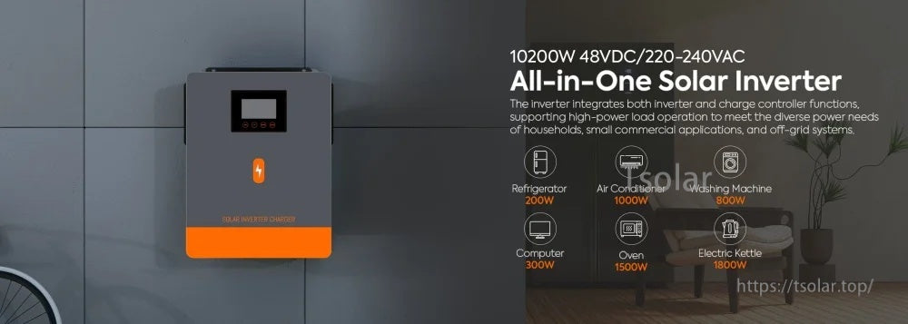 Wall-mounted PowMr POW-HVM10.2M hybrid inverter with 10.2kW output for 220–240VAC home backup power