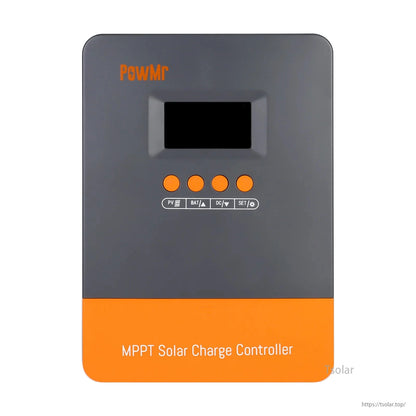 PowMr 60A MPPT Solar Charge Controller, PowMr 60A MPPT solar charge controller for off-grid systems (12V/24V/36V/48V). Includes PV, BAT, DC, SET indicators and display screen.
