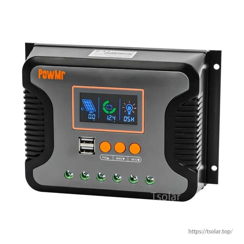 PowMr 80A PWM Solar Charge Controller Adjust 12V 24V 36V 48V Battery Max PV 100V LED Display with 2 USB 5V 2A Slient Operation