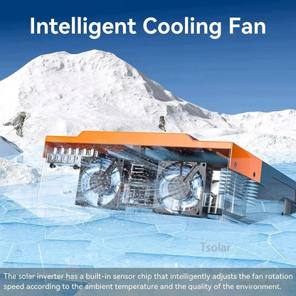 Intelligent cooling fan diagram showing internal dual fans and airflow for the inverter charger