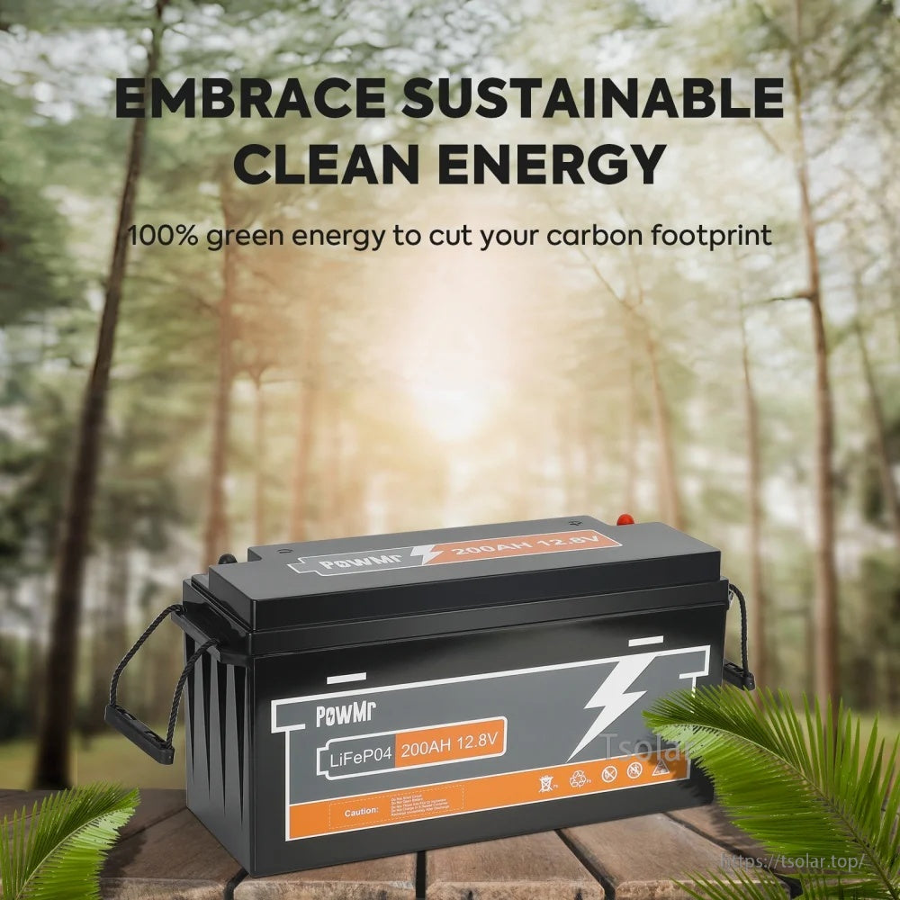 PowMr LiFePO4 Battery 12.8V 200Ah (2.56kWh) sealed lithium iron phosphate battery for clean energy storage