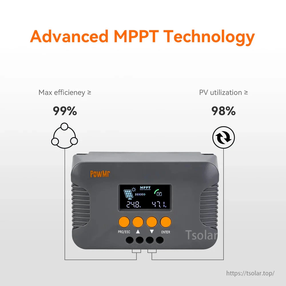 PowMr POW-Boost 10A MPPT Solar Charge Controller, PowMr MPPT Solar Charge Controller: 99% max efficiency, 98% PV utilization.