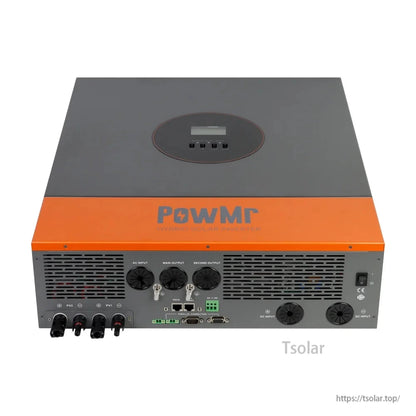 PowMr POW-HVM11KP hybrid inverter rear/bottom connection panel with AC in/out, battery and PV terminals