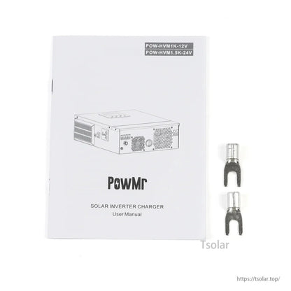 PowMr solar inverter charger user manual with two cable lugs/terminals included