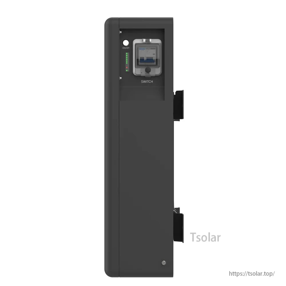 Side view showing power switch module and LED indicator strip on PowMr battery