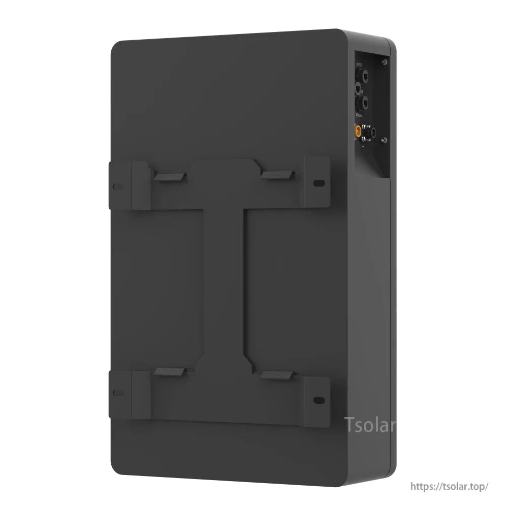 Rear view of PowMr battery with wall-mount bracket hardware attached