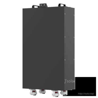 PowMr POW-LIO48300-IP65 battery enclosure, rear angled view with bottom cable glands and handles