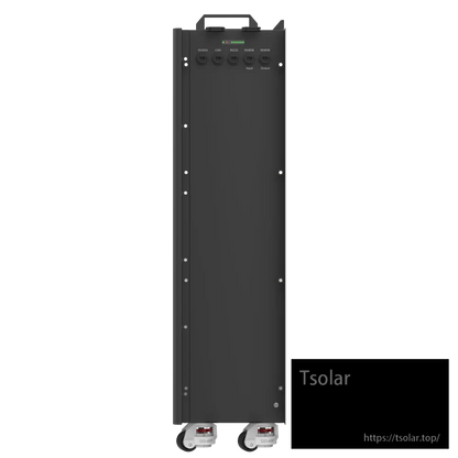 Side panel view with top status indicators and communication ports on PowMr POW-LIO48300-IP65 battery
