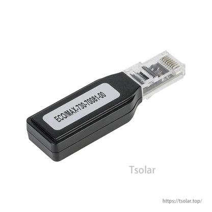 Close-up of ECOMAX-33-70881-00 USB to RJ45 communication dongle accessory for inverter