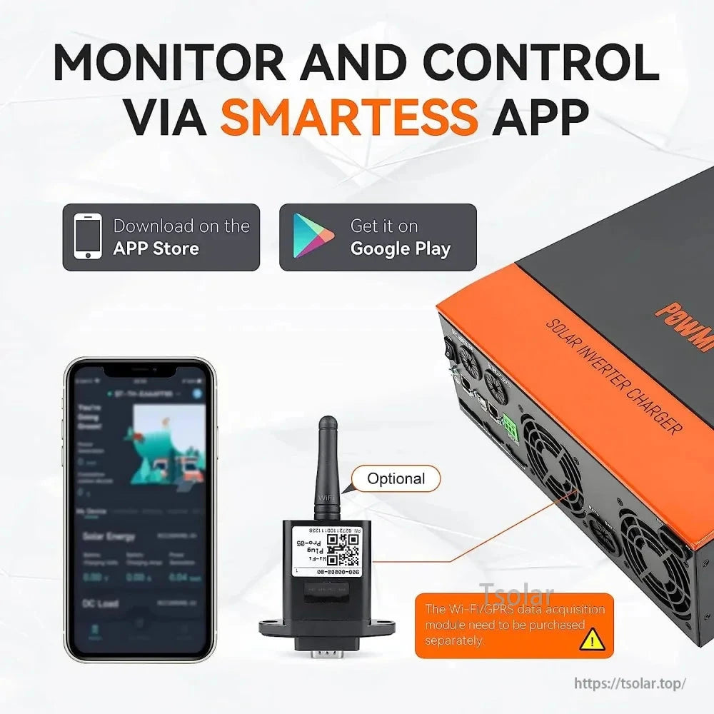 Smartess app monitoring graphic with phone screen and optional WiFi/GPRS data acquisition module