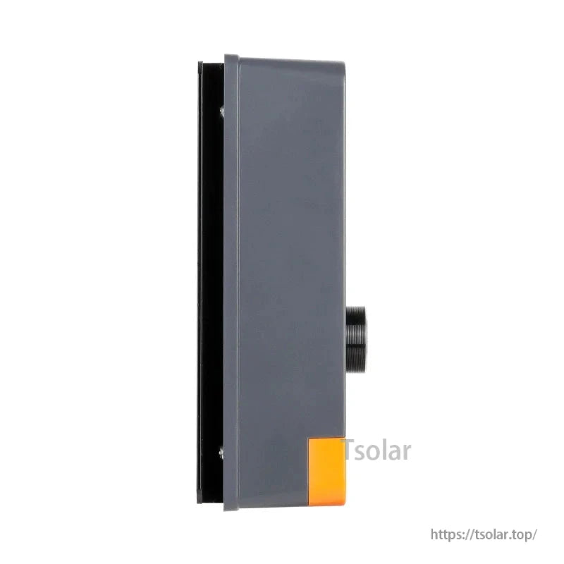 Side profile of PowMr charge controller showing housing depth and protruding control knob