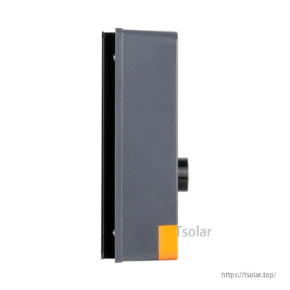 Side profile of PowMr charge controller showing housing depth and protruding control knob