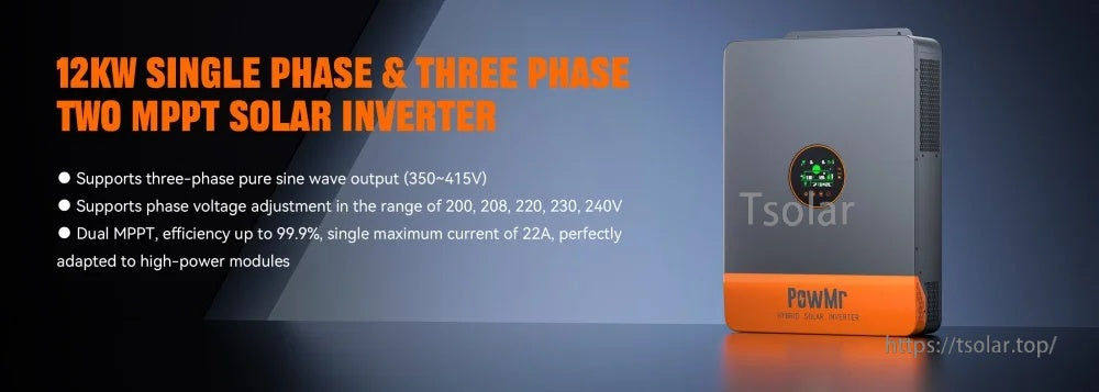 PowMr POW-SunSmart 12KPL3 48V 12kW three-phase solar inverter with dual MPPT and 800V PV input