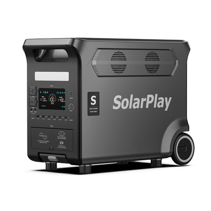 SolarPlay Q3600 Portable Power Station, SolarPlay Q3600 portable power station features 3600W/3840Wh LiFePO4 battery, 2.5h fast charge, 15 ports, 2000W solar input, UPS support, and digital display for versatile power needs.
