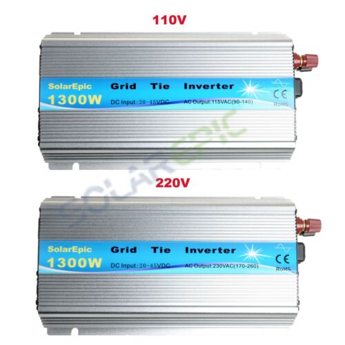 Solarpic 1300W Solar Grid Tie Inverter, SolarEpic 1300W grid tie inverter with DC input 20–45V and 115V/230V AC output options