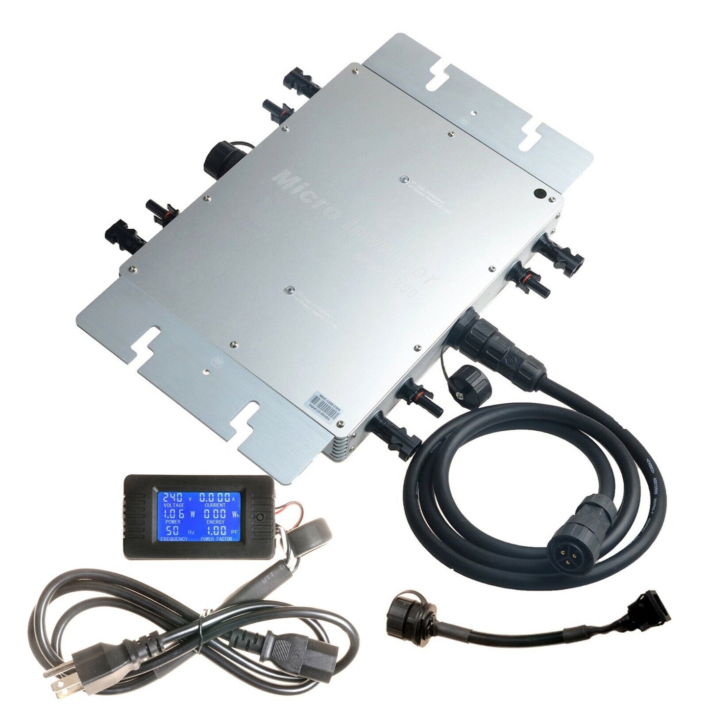 1200W Waterproof Grid Tie Inverter, 1200W grid tie inverter kit with aluminum enclosure, LCD display module, and connection cables