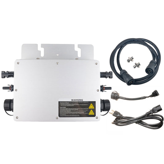 MPPT 700W waterproof grid tie inverter with aluminum enclosure, cable harnesses, and mounting hardware