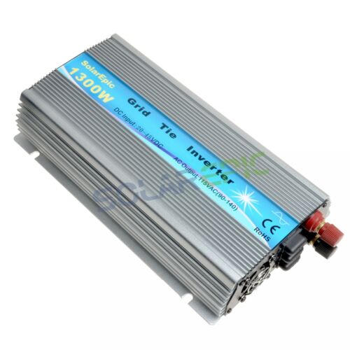 Solarpic 1300W solar grid tie inverter in finned aluminum case with labeled top panel and DC/AC terminals