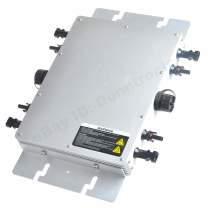 1200W waterproof grid tie inverter in metal enclosure with mounting brackets and multiple sealed cable connectors