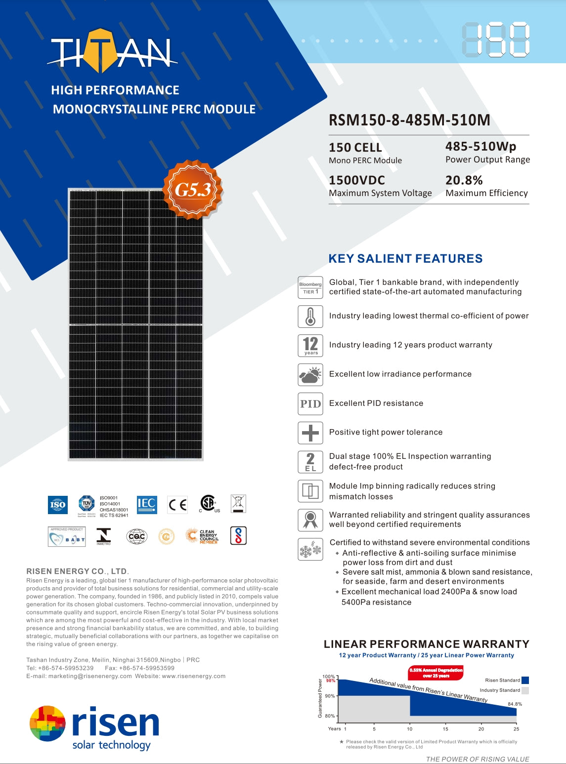 Risen 500W Solar Panel (485-510 Watt)